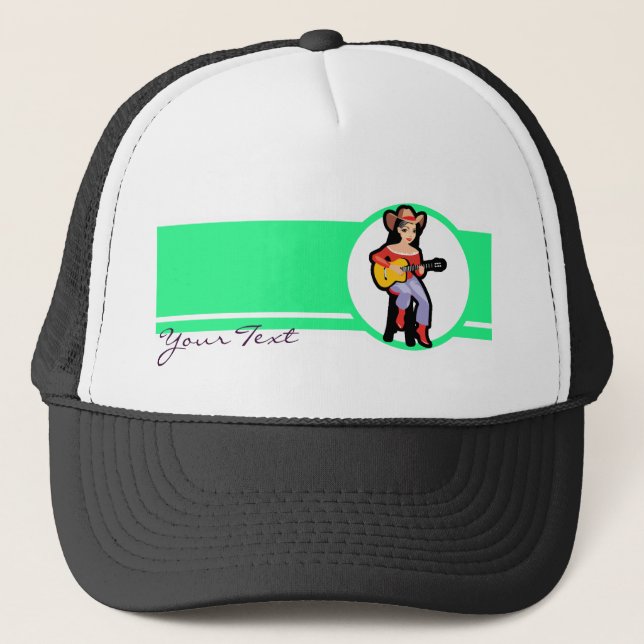 Cowgirl mit Gitarre; Bunt Truckerkappe (Vorderseite)