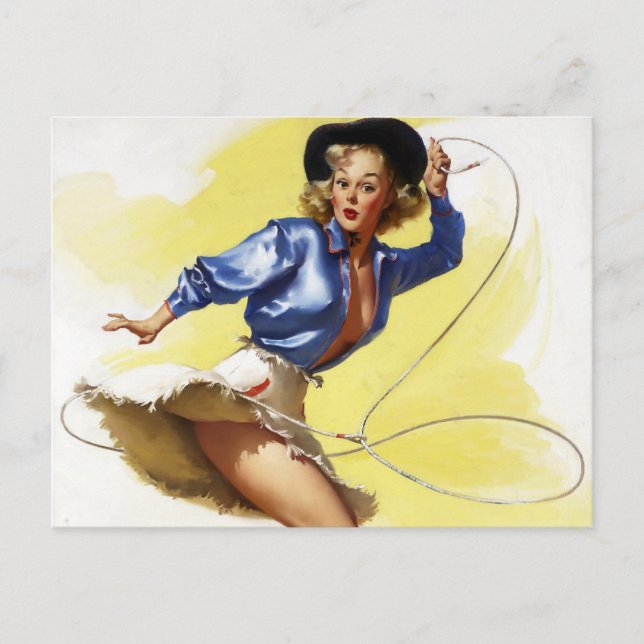 Cowgirl mit Lasso Button Up Postkarte (Vorderseite)