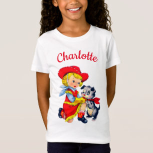 Cowgirl mit niedlichem Hund personalisierter Name T-Shirt