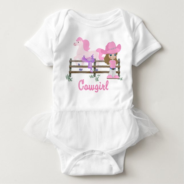 Cowgirl mit Pferd Baby Strampler (Vorderseite)