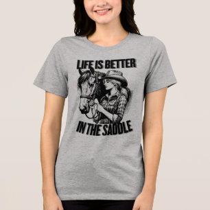 Cowgirl mit Pferd Tri-Blend Shirt