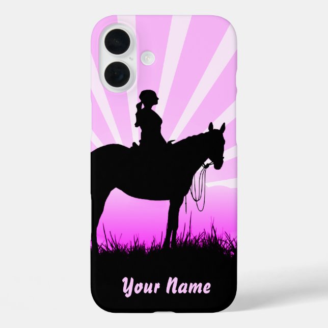 Cowgirl mit rosa Sonnenuntergang iPhone-Hüllen iPhone 16 Plus Hülle (Rückseite)