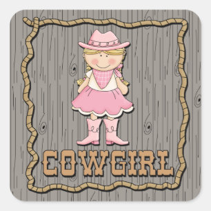 Cowgirl mit rosa Stiefeln Quadratischer Aufkleber