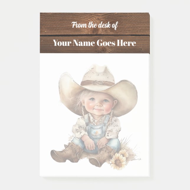 Cowgirl mit Stettin Cowboy niedlich Post-it Klebezettel (Vorderseite)
