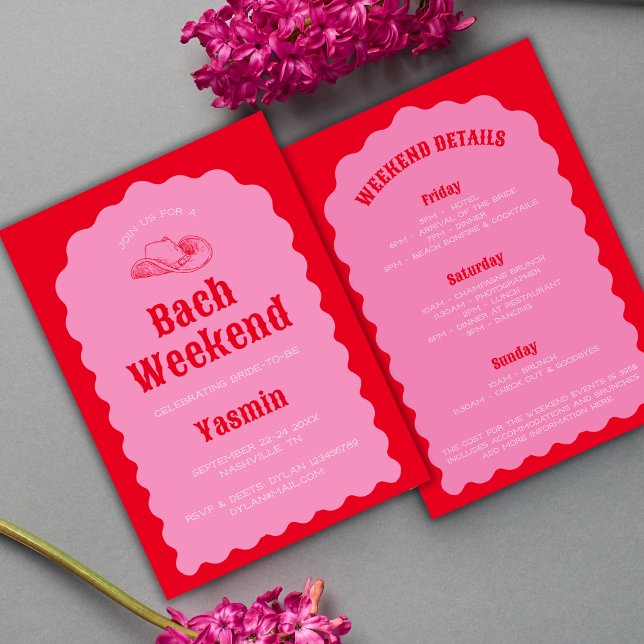 Cowgirl Nashville Red & Pink Bachelorette Weekend Einladung (Cowgirl Nashville Red & Pink Bachelorette Weekend Invitation)