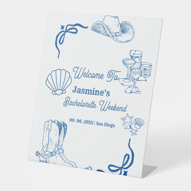Cowgirl Ocean Bachelorette Welcome sign Sockelschild (Vorderseite)