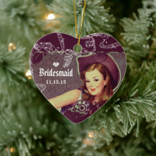 Cowgirl Old Western BBQ lila Brautjungfer-Geschenk Keramikornament