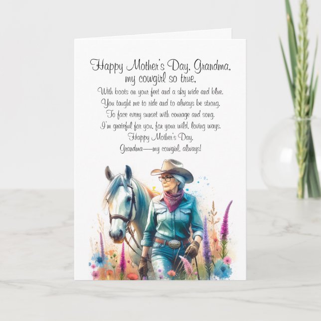 Cowgirl Oma Dankeskarte (Vorderseite)