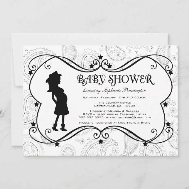 Cowgirl-Paisley-Country-Dusche Einladung (Vorderseite)