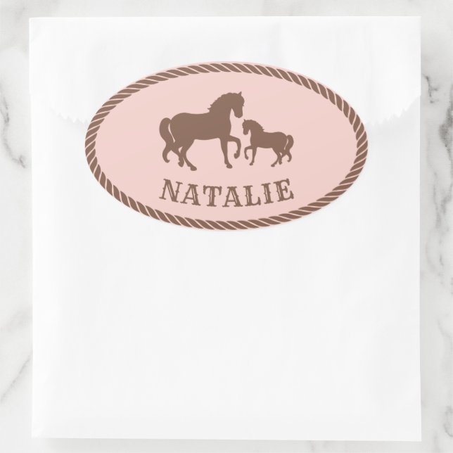 Cowgirl-Party | Pferd | PERSONALISIERT Ovaler Aufkleber (Tasche)