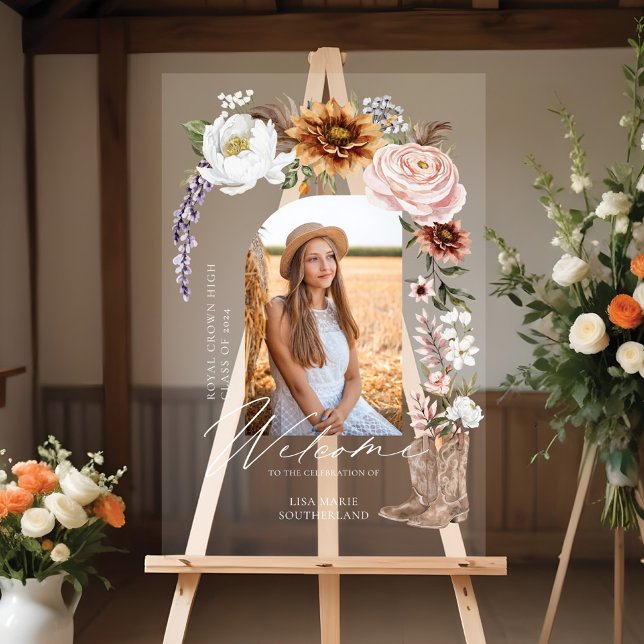 Cowgirl Pays Western Photo Graduation Bienvenue (Cowgirl Country Western Photo Graduation Welcome Acrylic Sign)