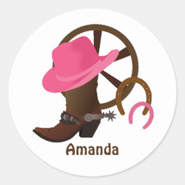 Cowgirl Personalisiert Runder Aufkleber