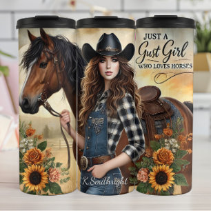 Cowgirl Pferd Sonnenblumen Rustikaler Charme Thermosbecher