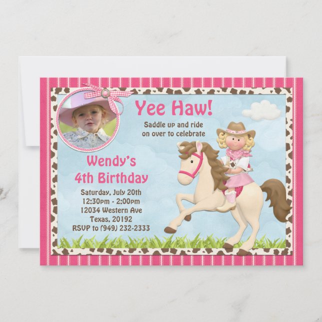 Cowgirl-Pferdegeburtstags-Party Einladung (Vorderseite)