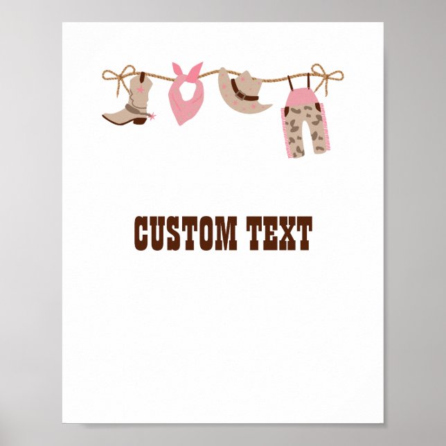 Cowgirl Pink Baby Dusche Custom-Zeichen Poster (Vorne)