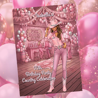 Cowgirl Pink Country Ranch Bar Birthday Party Einladung