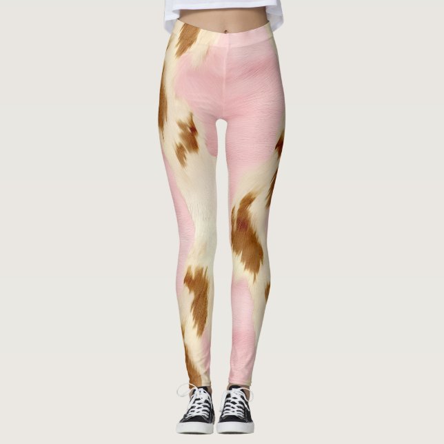 Cowgirl Pink Cream Brown Cowhide  Leggings (Vorderseite)