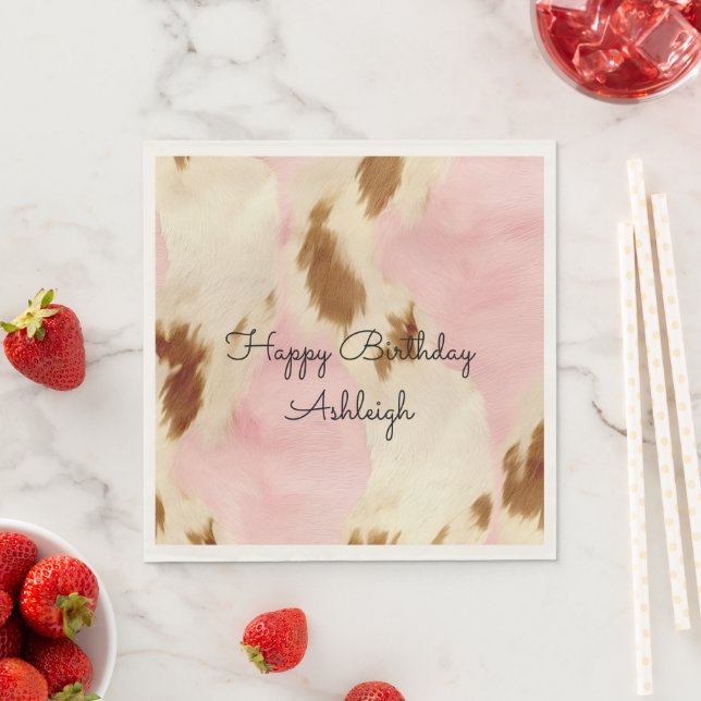 Cowgirl Pink Creme Brown Cowhide Gold Geburtstag Serviette (Beispiel)
