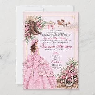 Cowgirl Pink Western Quinceañera Einladung