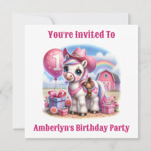 Cowgirl Pony 1-jähriger Geburtstag Einladung