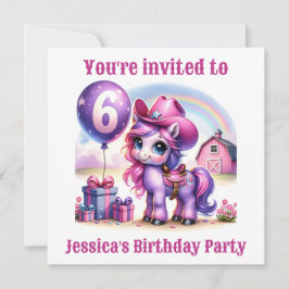 Cowgirl Pony 6-jähriger Geburtstag Einladung