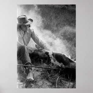 Cowgirl Rassling ein Kalb, Dreißigerjahre Poster