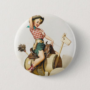 Cowgirl Reit Pin Up Button