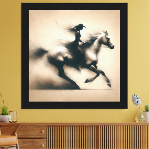 Cowgirl Reiten eines Pferdes, Western Cowgirl Leinwanddruck