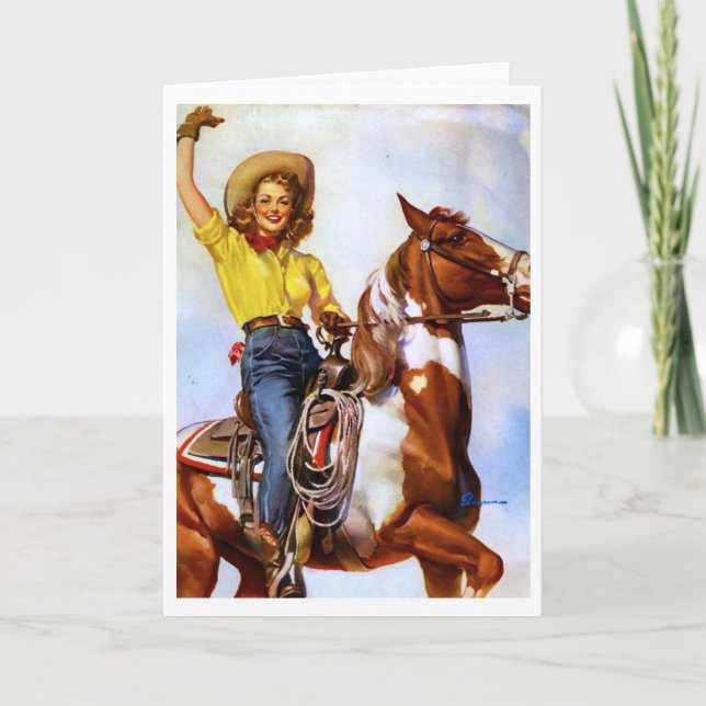Cowgirl-Reiter-Button oben Karte (Vorderseite)