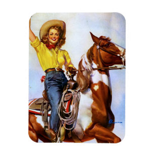 Cowgirl-Reiter-Pin-Up Magnet