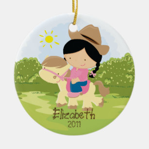Cowgirl Reiter Weihnachtsdekoration Mädchen Keramik Ornament