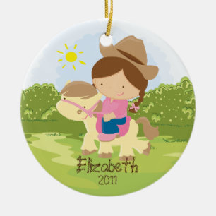 Cowgirl Reiter Weihnachtsfigur Mädchen Keramikornament