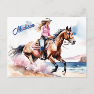 Cowgirl Reitet auf dem Strand am Ozean Custom Postkarte