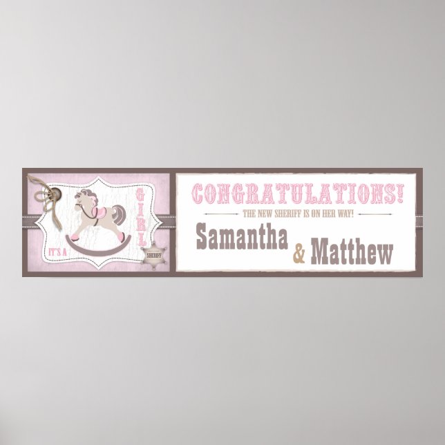 Cowgirl Rocking Horse Babydusche Banner Poster (Vorne)