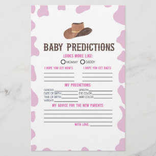 Cowgirl Rodeo Kinderdusche Vorhersagen Aktivität Briefpapier