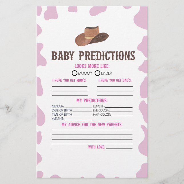 Cowgirl Rodeo Kinderdusche Vorhersagen Aktivität Briefpapier (Vorderseite)