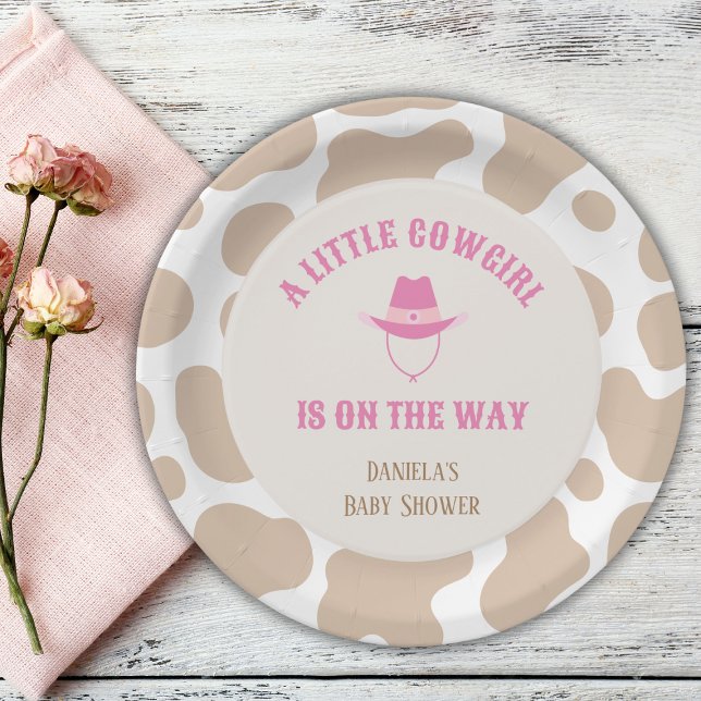 Cowgirl Rodeo Kuh Print Girl Baby Dusche Pappteller (little cowgirl baby shower pink cow print paper plates)