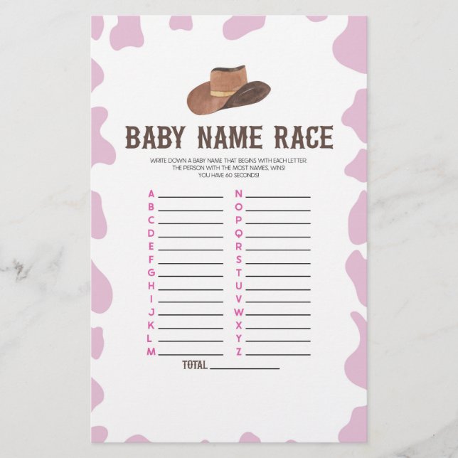 Cowgirl Rodeo Name Race Baby Shooting Game Activit Briefpapier (Vorderseite)