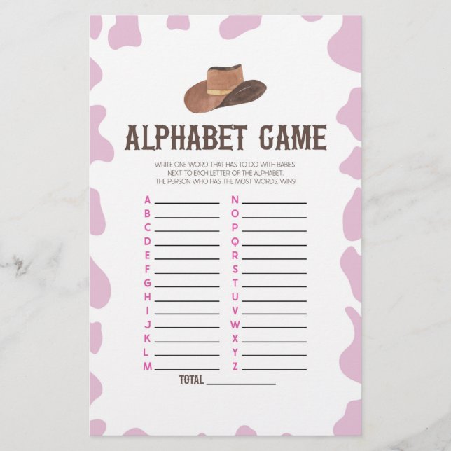 Cowgirl Rodeo Western Alphabet Baby Showspiel Briefpapier (Vorderseite)