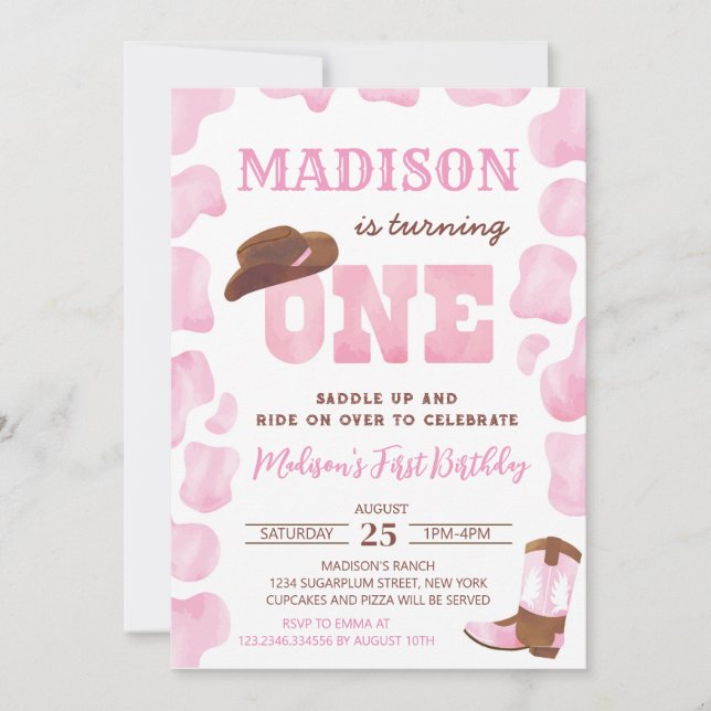 Cowgirl Rodeo Western First Birthday Invitations (Devant)