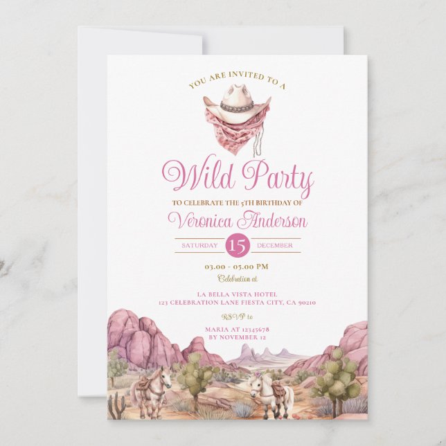 Cowgirl Rodeo Wild Party Western Ranch Birthday Einladung (Vorderseite)
