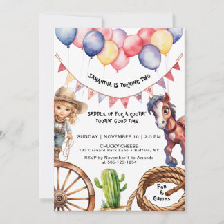 Cowgirl Rootin' Tootin' Time Birthday Einladung
