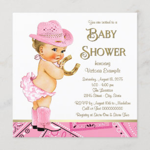 Cowgirl-rosa Goldhufeisencowgirl-Babyparty Einladung