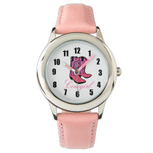Cowgirl-rosa Stiefel Armbanduhr