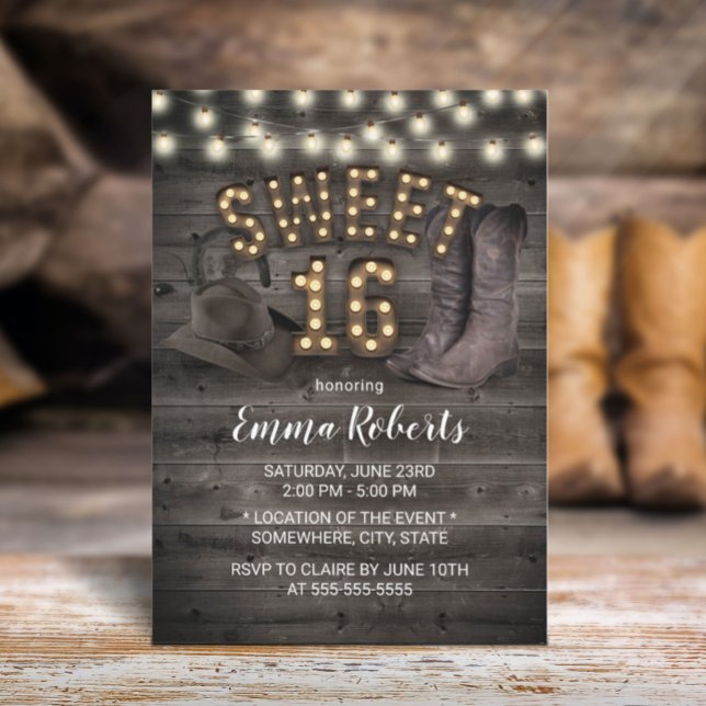 Cowgirl Rustic Barn Wood Western Sweet 16 Einladung (Von Creator hochgeladen)