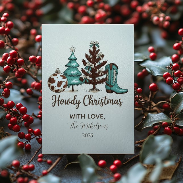 Cowgirl Rustic Howdy Christmas Feiertagskarte (Von Creator hochgeladen)