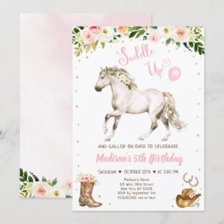 Cowgirl Saddle Up Pferd Pony Geburtstag Einladung