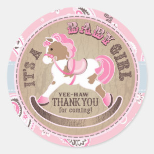 Cowgirl-SchwingpferdeWestern-Baby-Dusche Runder Aufkleber
