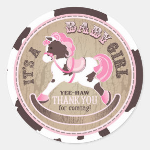 Cowgirl-SchwingpferdeWestern-Baby-Dusche Runder Aufkleber