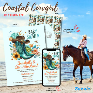 ⭐ Cowgirl Seashells Baby Dusche Aquamarin Einladung